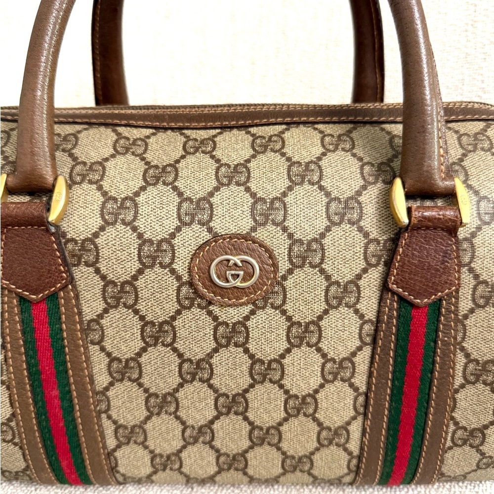 Gucci Brown GG Canvas Satchel with Green and Red Web Stripes - Picture 4 of 16
